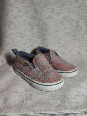 Kids Slip-On Vans Casual Sneakers in Gray and Coral